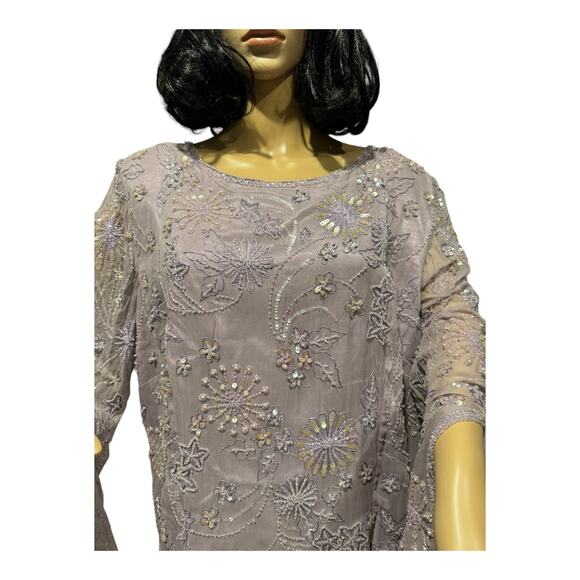 Adrianna Papell Occasions silk Lavender sequin beaded sheer sleeve top size 20W - Picture 14 of 15
